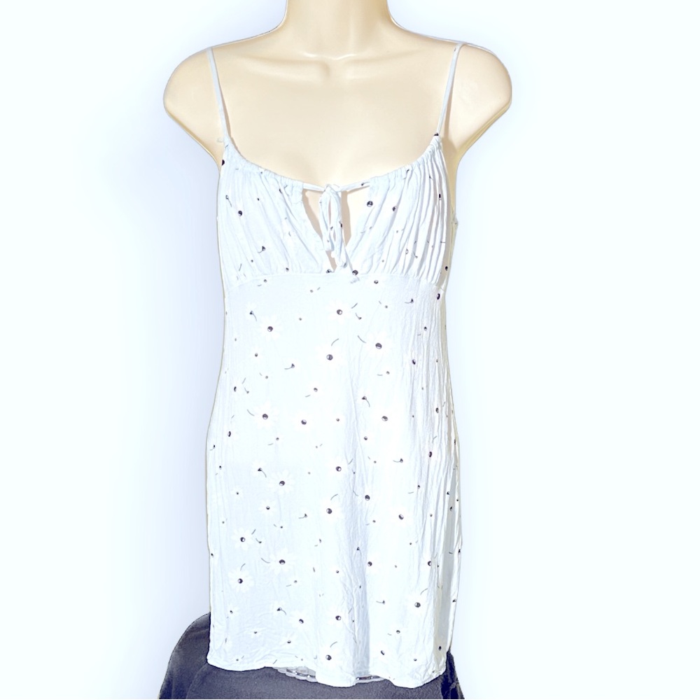 Milkmaid Coquette Empire Waist Romantic Ethereal Floral Daisy Rayon Mini Dress~S